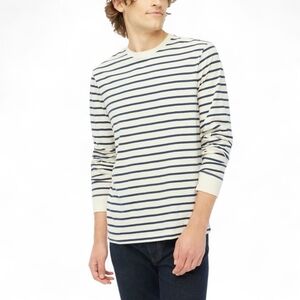 🔥J.CREW‎ Factory Biege/Navy Blue Cotton Striped Crew-Neck Long Sleeve Tee SZ XL
